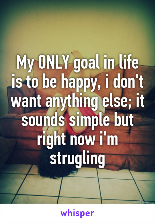 My ONLY goal in life is to be happy, i don't want anything else; it sounds simple but right now i'm strugling