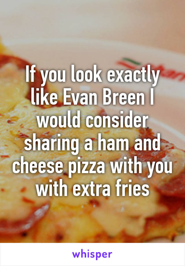 If you look exactly like Evan Breen I would consider sharing a ham and cheese pizza with you with extra fries