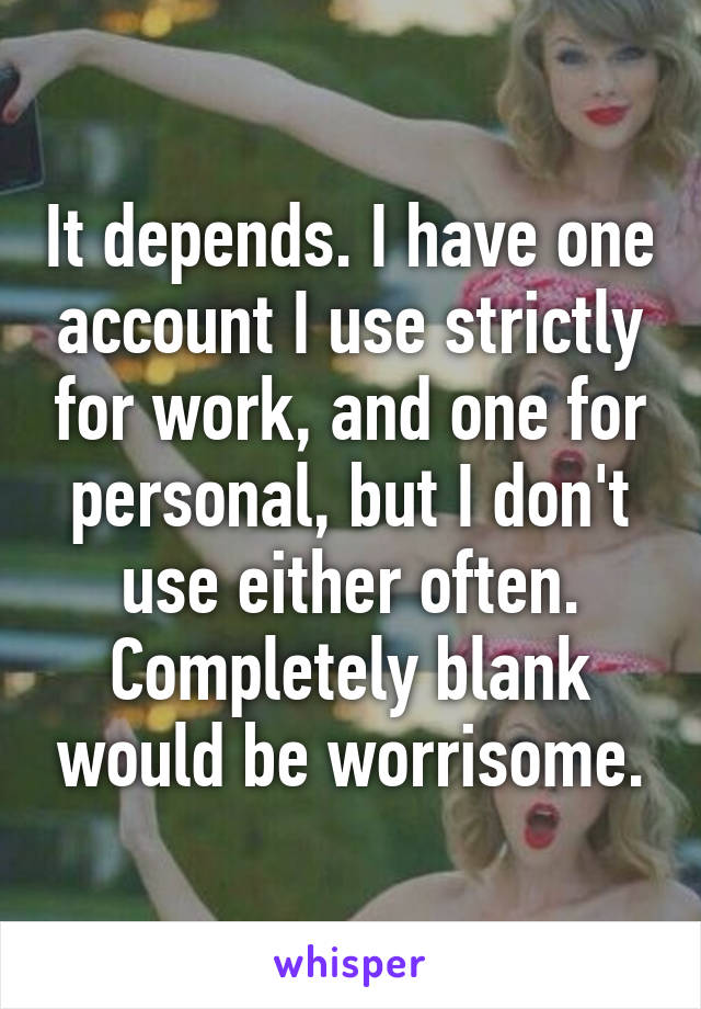 It depends. I have one account I use strictly for work, and one for personal, but I don't use either often. Completely blank would be worrisome.