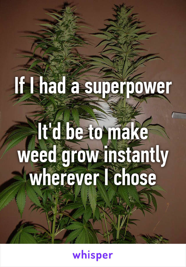 If I had a superpower

It'd be to make weed grow instantly wherever I chose