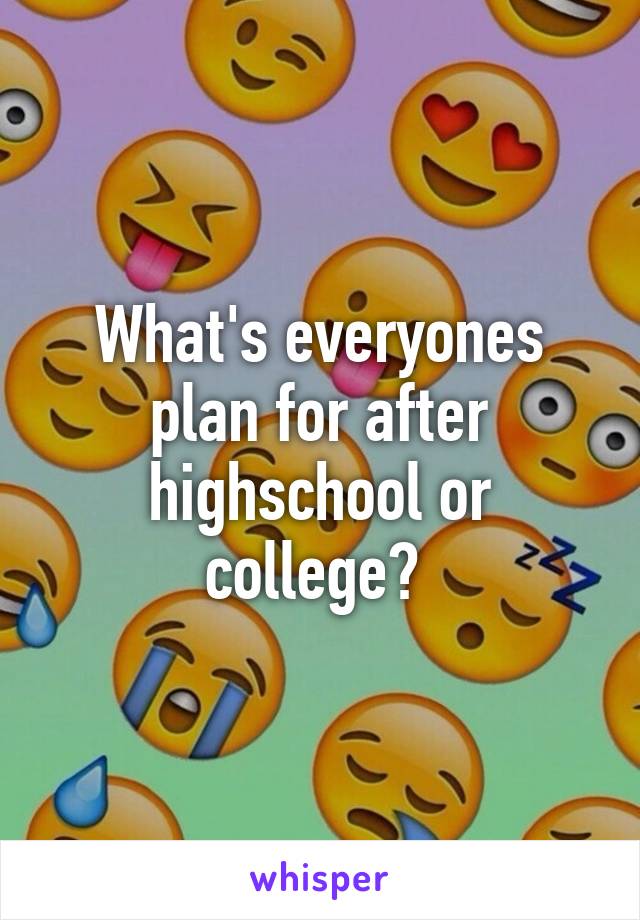 What's everyones plan for after highschool or college? 