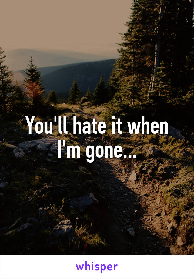 You'll hate it when I'm gone...