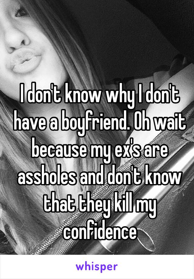 I don't know why I don't have a boyfriend. Oh wait because my ex's are assholes and don't know that they kill my confidence 