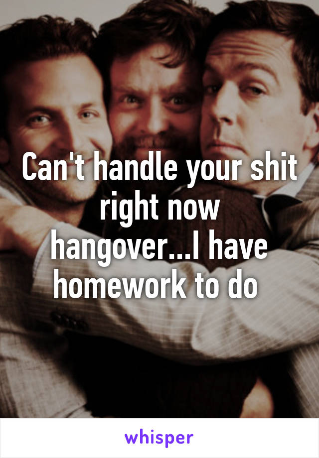 Can't handle your shit right now hangover...I have homework to do 