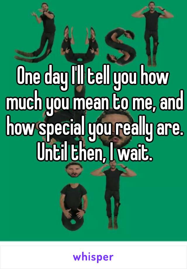 One day I'll tell you how much you mean to me, and how special you really are. Until then, I wait.