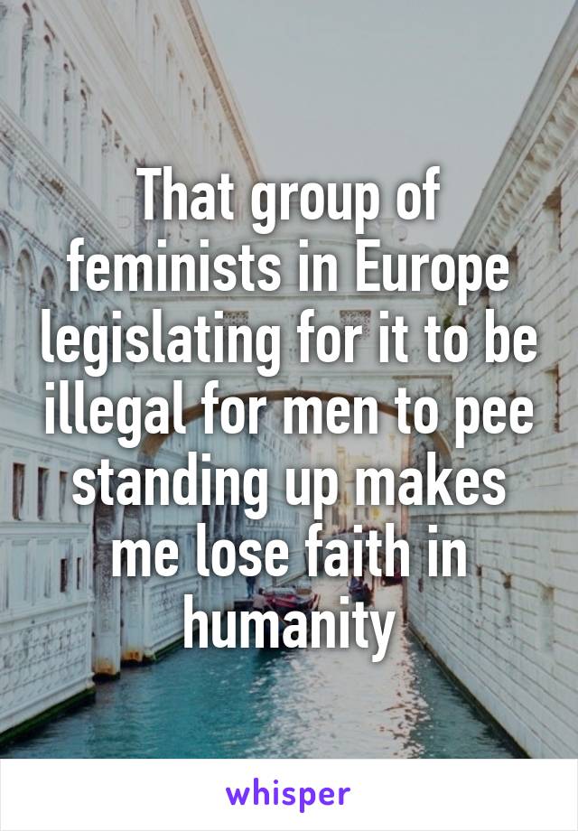 That group of feminists in Europe legislating for it to be illegal for men to pee standing up makes me lose faith in humanity