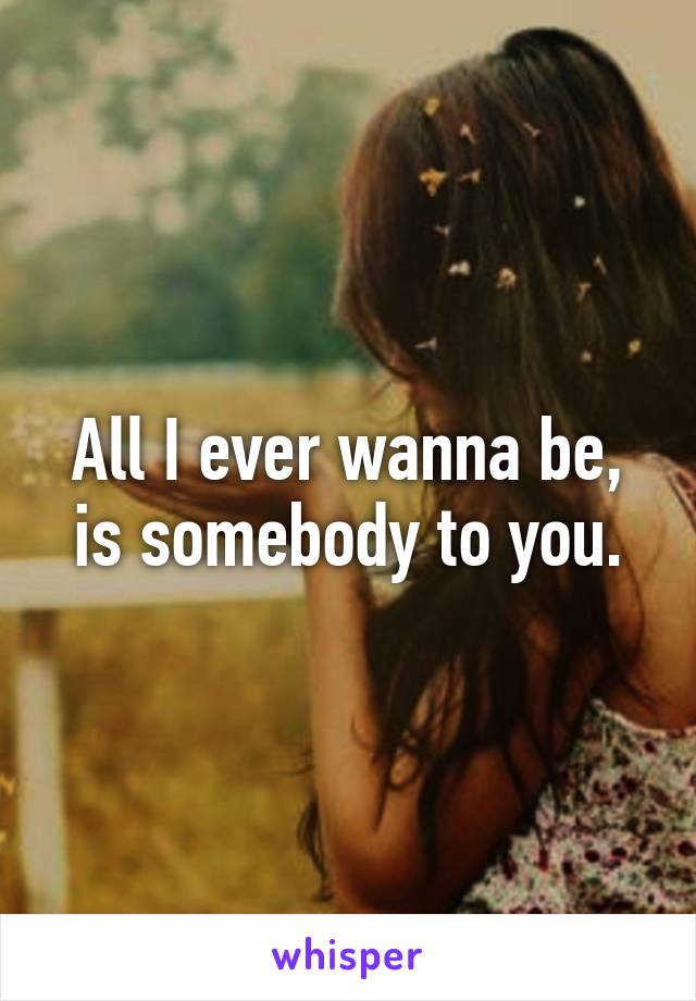 All I ever wanna be, is somebody to you.