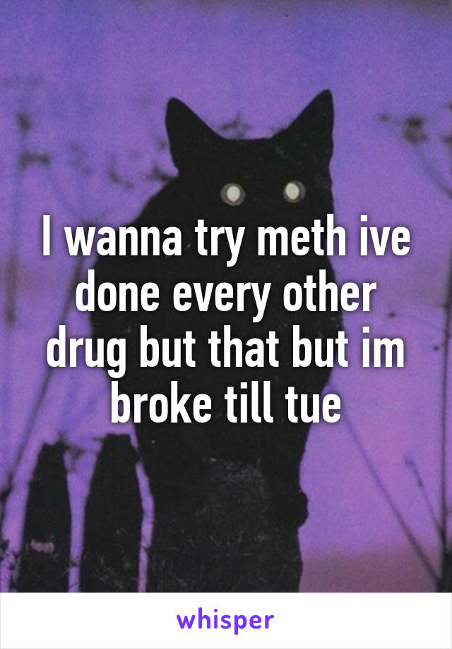 I wanna try meth ive done every other drug but that but im broke till tue