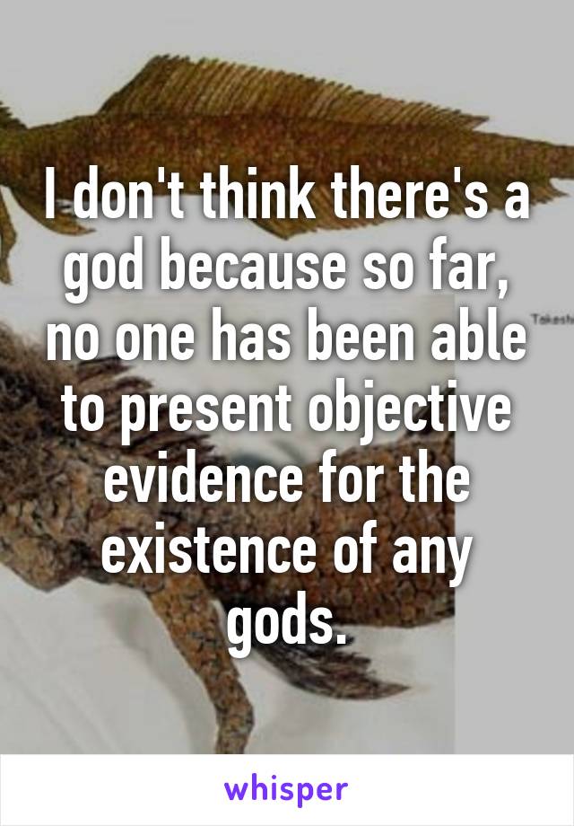 I don't think there's a god because so far, no one has been able to present objective evidence for the existence of any gods.