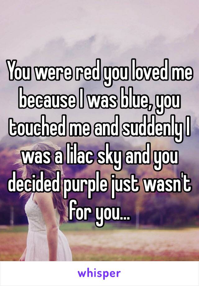 You were red you loved me because I was blue, you touched me and suddenly I was a lilac sky and you decided purple just wasn't for you...