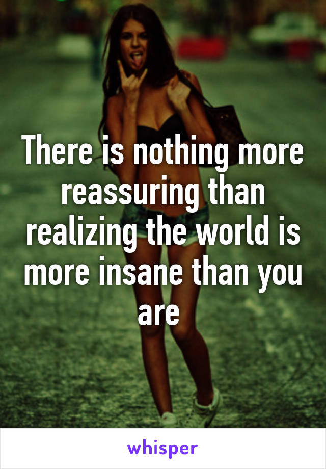 There is nothing more reassuring than realizing the world is more insane than you are 