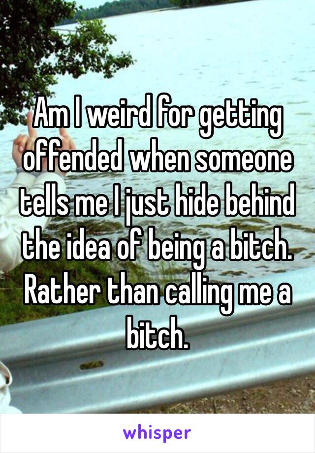 Am I weird for getting offended when someone tells me I just hide behind the idea of being a bitch. Rather than calling me a bitch. 