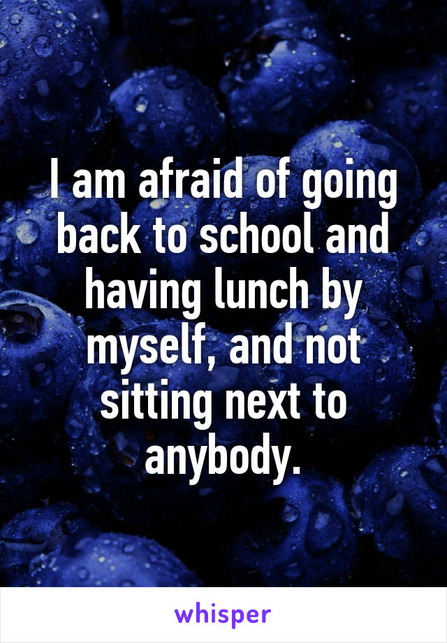 I am afraid of going back to school and having lunch by myself, and not sitting next to anybody.