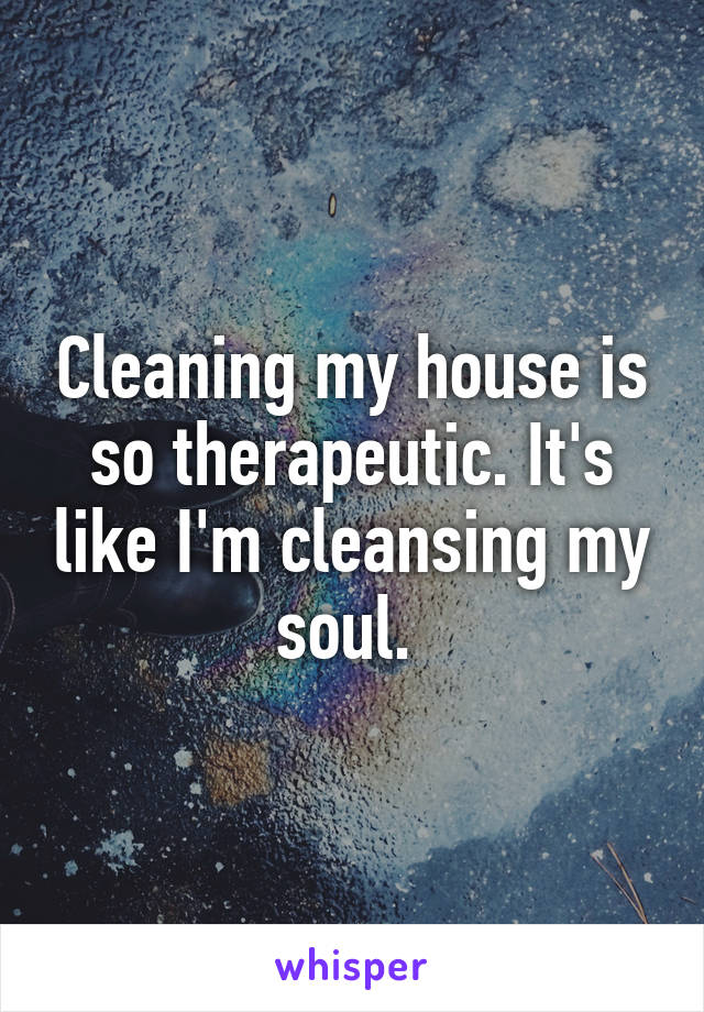 Cleaning my house is so therapeutic. It's like I'm cleansing my soul. 