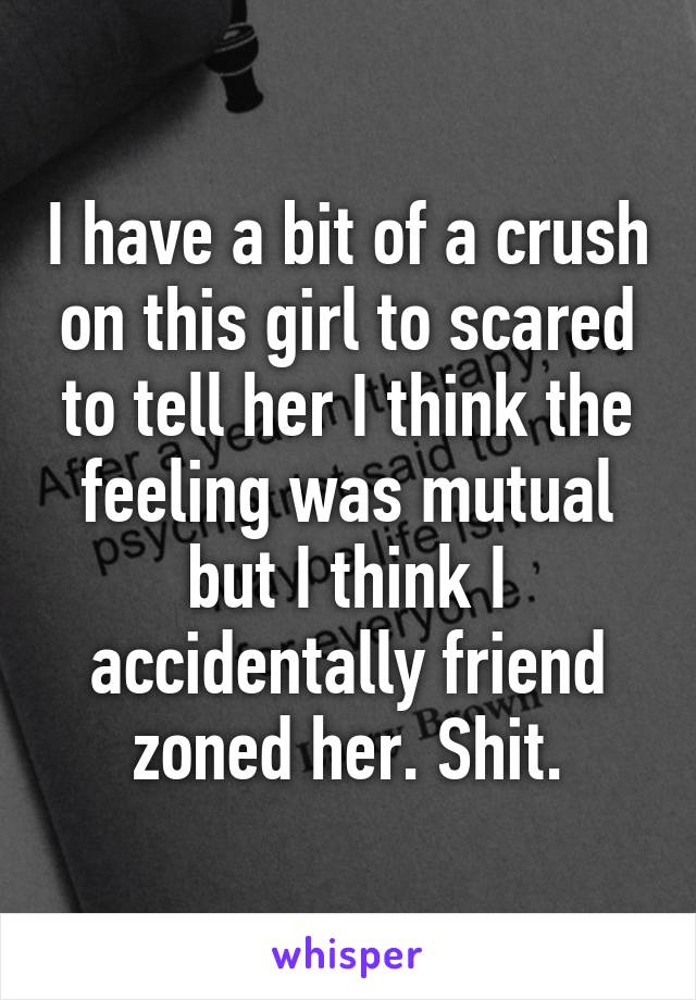 I have a bit of a crush on this girl to scared to tell her I think the feeling was mutual but I think I accidentally friend zoned her. Shit.