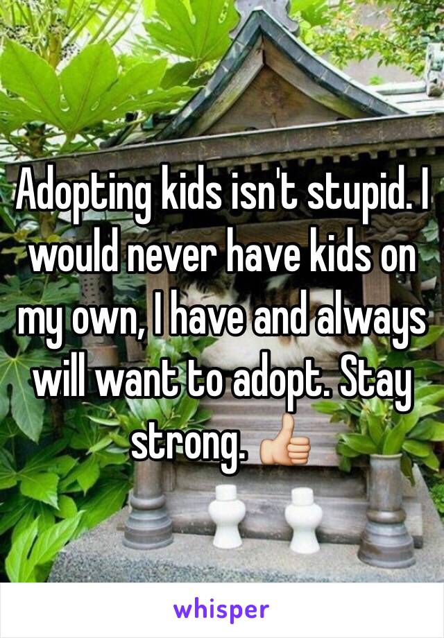 Adopting kids isn't stupid. I would never have kids on my own, I have and always will want to adopt. Stay strong. 👍