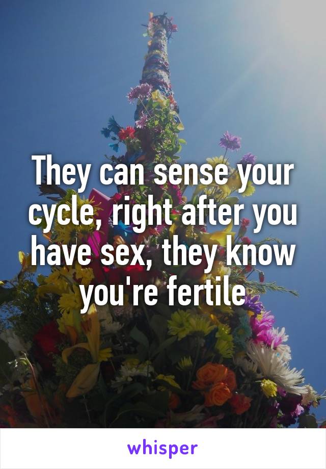 They can sense your cycle, right after you have sex, they know you're fertile