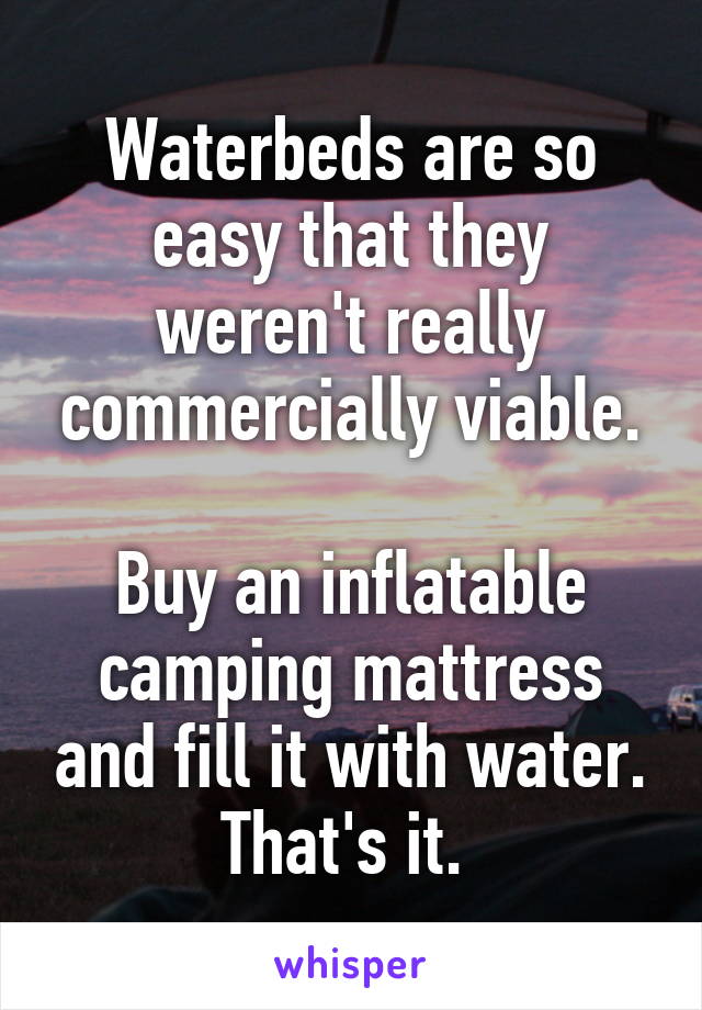 Waterbeds are so easy that they weren't really commercially viable.

Buy an inflatable camping mattress and fill it with water. That's it. 