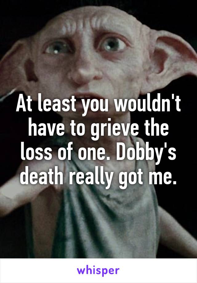 At least you wouldn't have to grieve the loss of one. Dobby's death really got me.