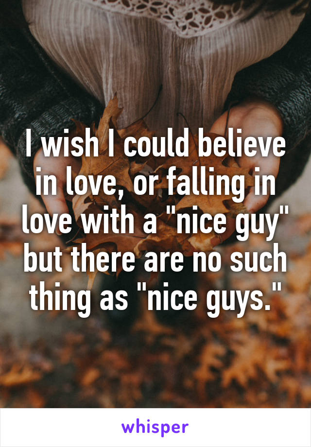 I wish I could believe in love, or falling in love with a "nice guy" but there are no such thing as "nice guys."
