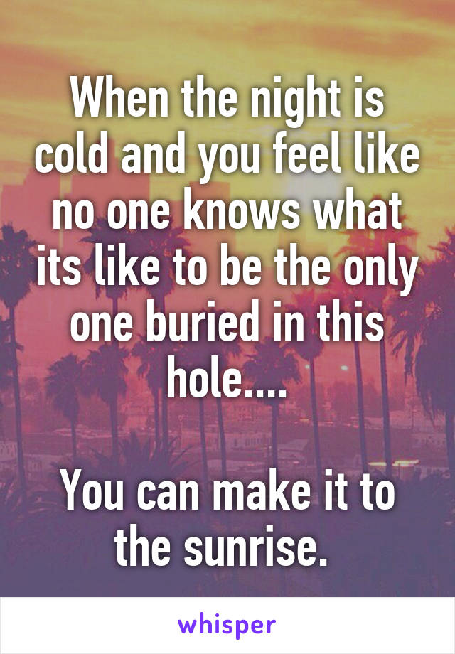 When the night is cold and you feel like no one knows what its like to be the only one buried in this hole....

You can make it to the sunrise. 