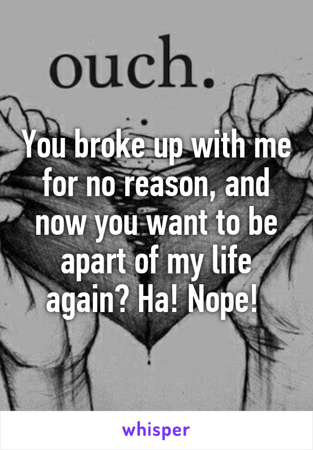 You broke up with me for no reason, and now you want to be apart of my life again? Ha! Nope! 