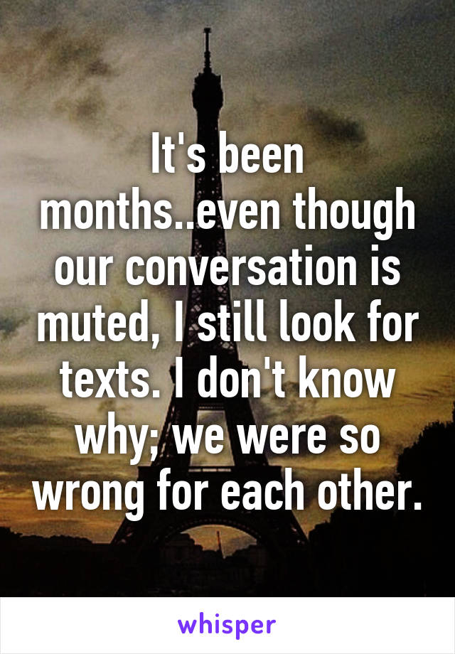 It's been months..even though our conversation is muted, I still look for texts. I don't know why; we were so wrong for each other.
