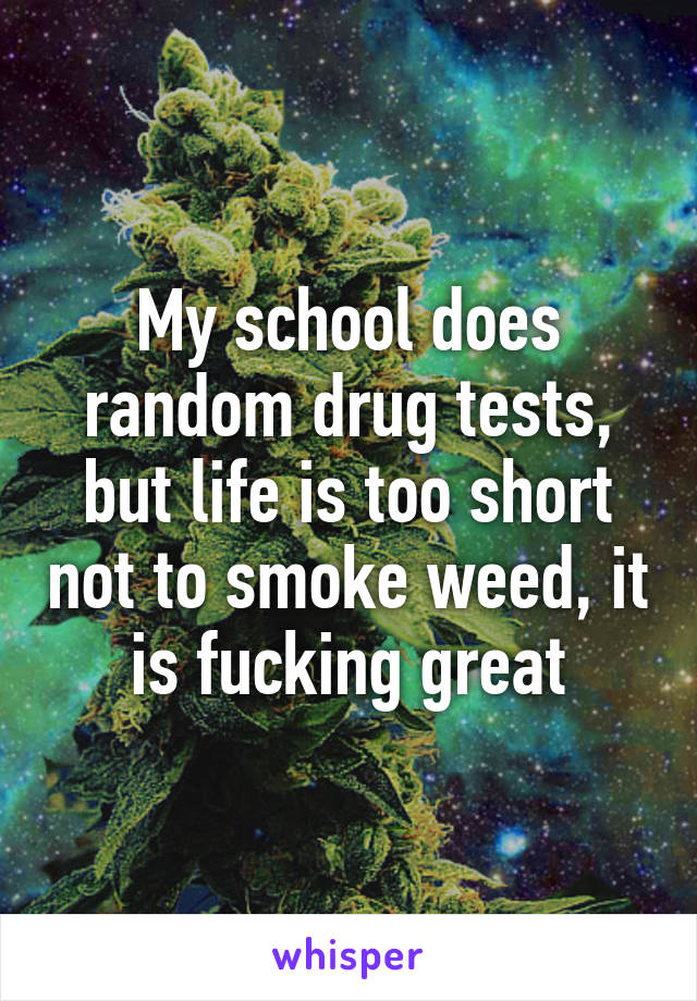 My school does random drug tests, but life is too short not to smoke weed, it is fucking great