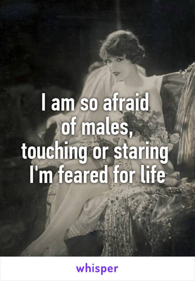 I am so afraid 
of males,
touching or staring 
I'm feared for life