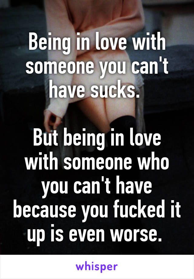 Being in love with someone you can't have sucks. 

But being in love with someone who you can't have because you fucked it up is even worse. 
