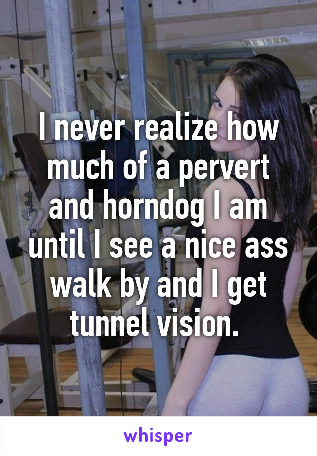 I never realize how much of a pervert and horndog I am until I see a nice ass walk by and I get tunnel vision. 