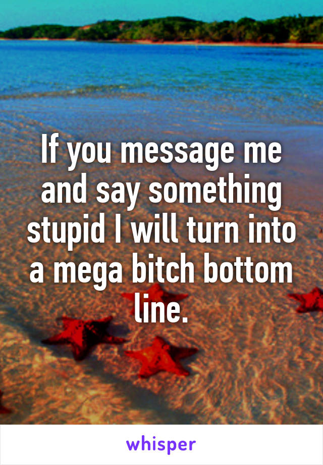 If you message me and say something stupid I will turn into a mega bitch bottom line.