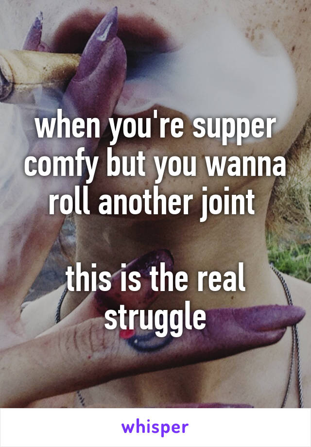 when you're supper comfy but you wanna roll another joint 

this is the real struggle
