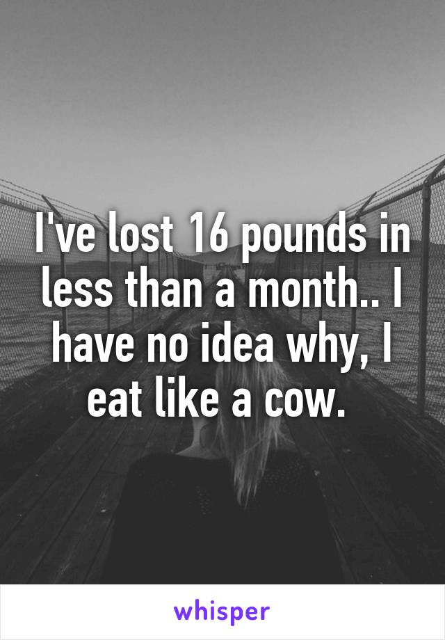 I've lost 16 pounds in less than a month.. I have no idea why, I eat like a cow. 