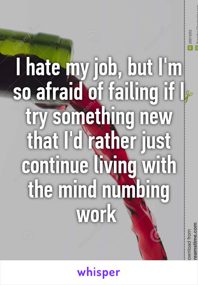 I hate my job, but I'm so afraid of failing if I try something new that I'd rather just continue living with the mind numbing work 
