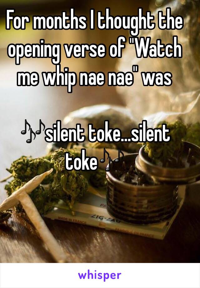 For months I thought the opening verse of "Watch me whip nae nae" was

🎶silent toke...silent toke🎶