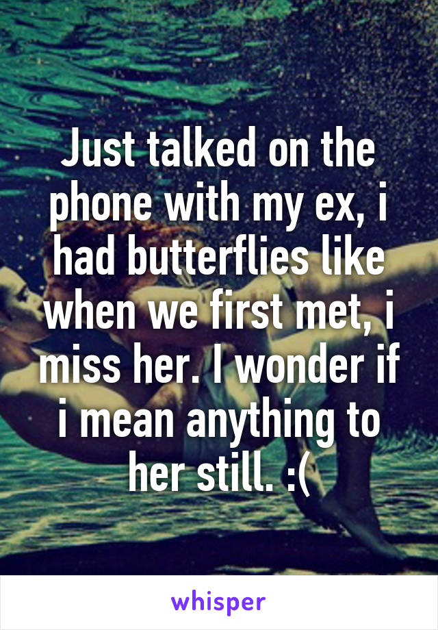 Just talked on the phone with my ex, i had butterflies like when we first met, i miss her. I wonder if i mean anything to her still. :(