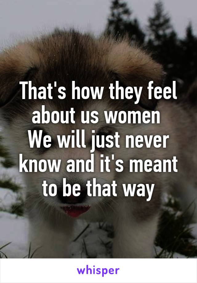 That's how they feel about us women 
We will just never know and it's meant to be that way