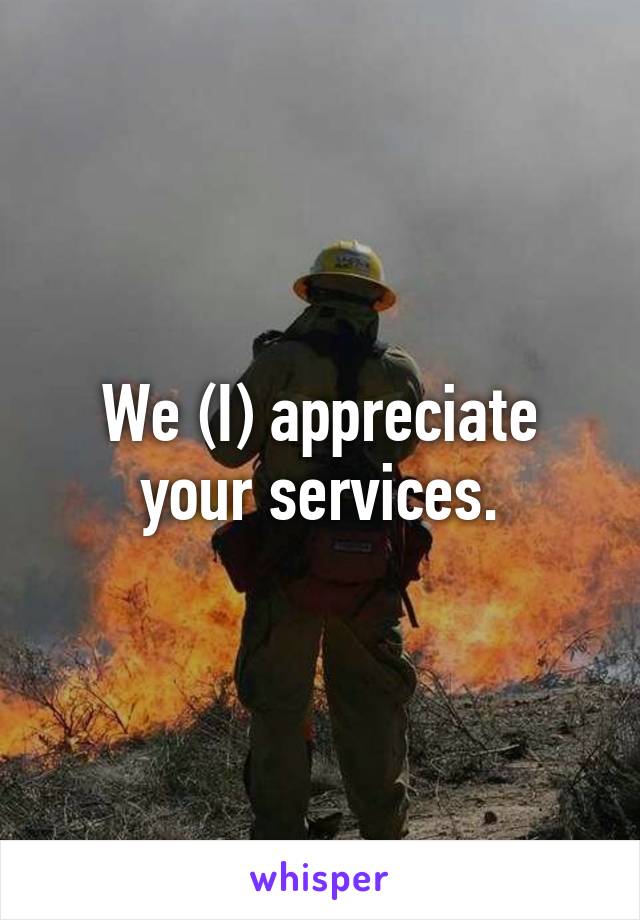 We (I) appreciate your services.