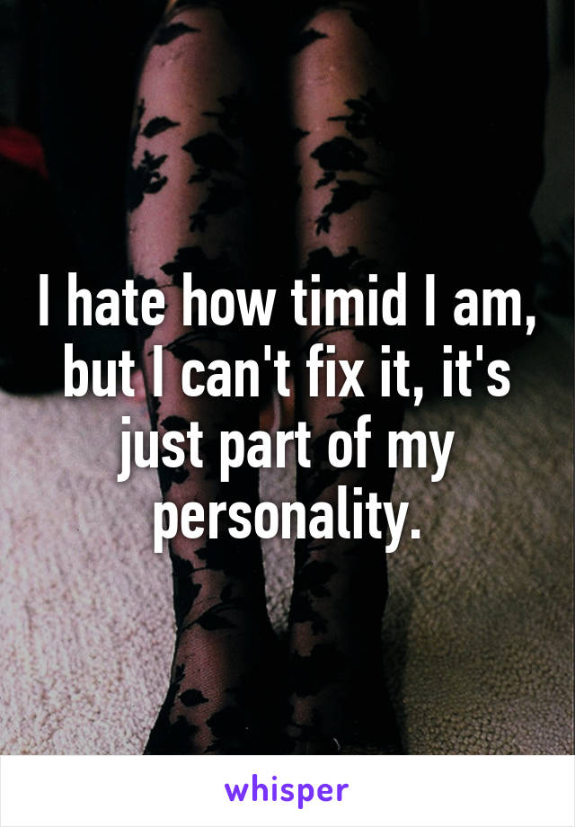 I hate how timid I am, but I can't fix it, it's just part of my personality.