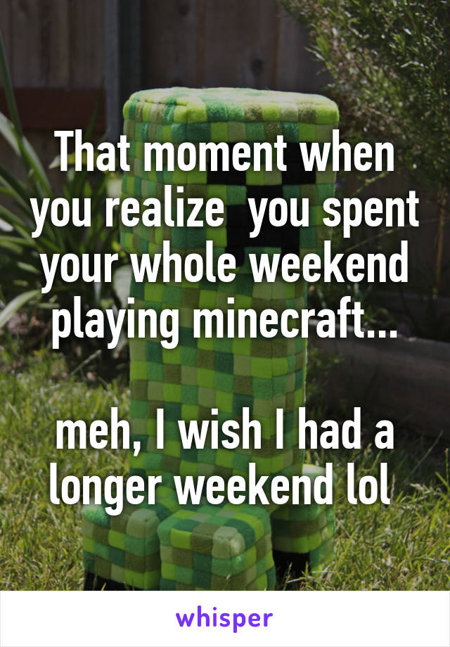 That moment when you realize  you spent your whole weekend playing minecraft...

meh, I wish I had a longer weekend lol 