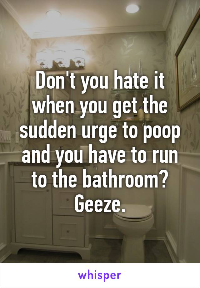 Don't you hate it when you get the sudden urge to poop and you have to run to the bathroom? Geeze.