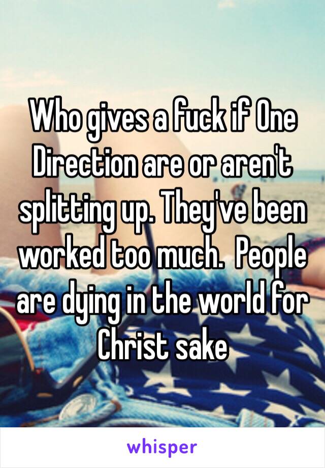 Who gives a fuck if One Direction are or aren't splitting up. They've been worked too much.  People are dying in the world for Christ sake 