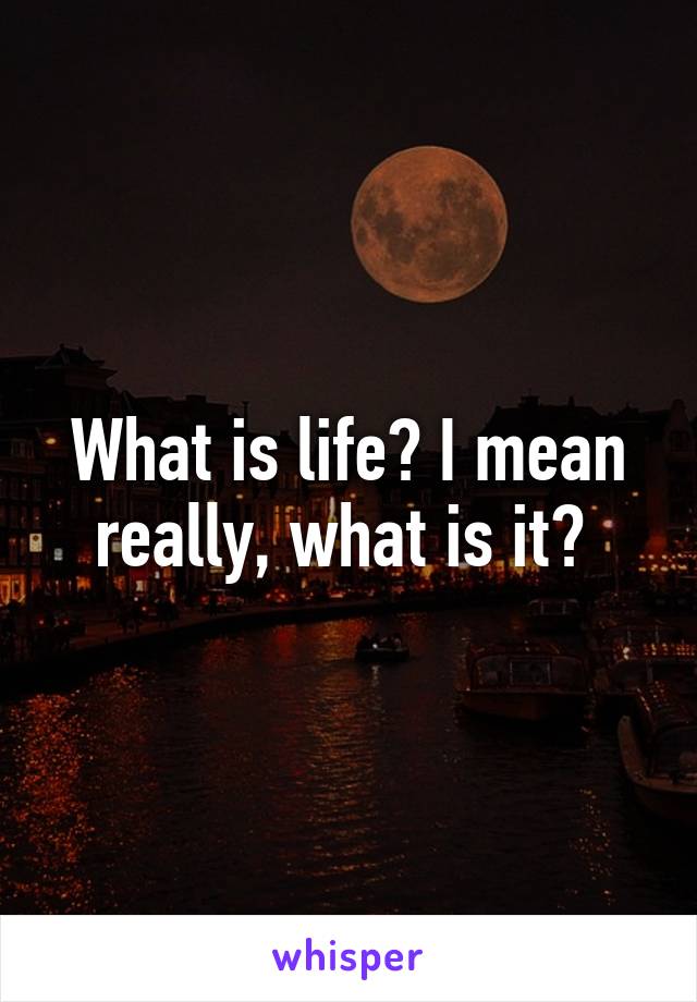 What is life? I mean really, what is it? 