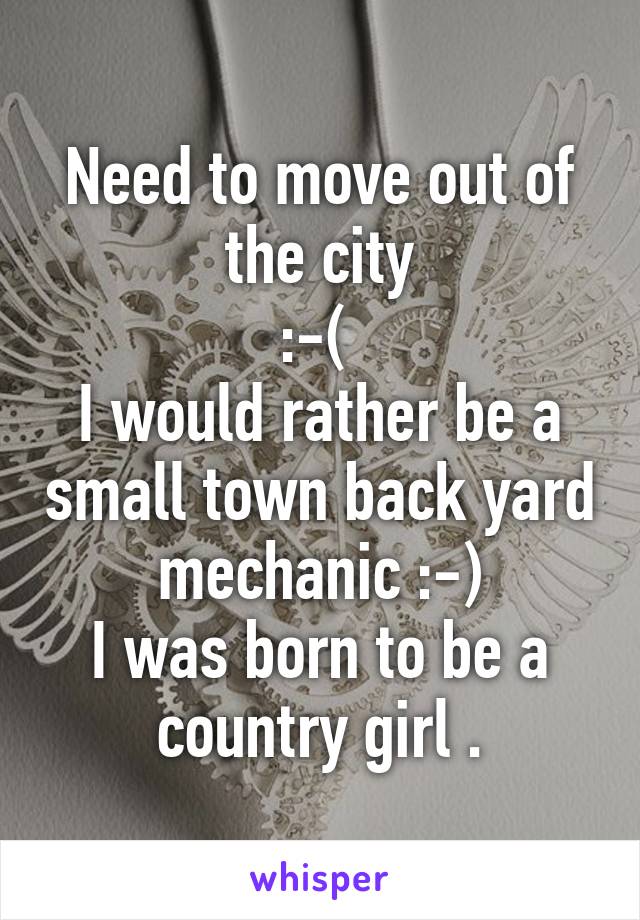 Need to move out of the city
:-( 
I would rather be a small town back yard mechanic :-)
I was born to be a country girl .