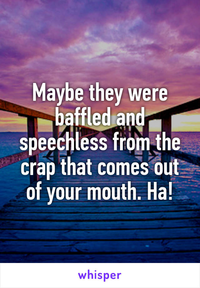 Maybe they were baffled and speechless from the crap that comes out of your mouth. Ha!