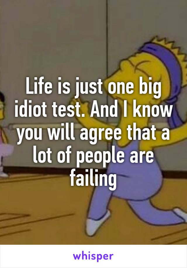 Life is just one big idiot test. And I know you will agree that a lot of people are failing