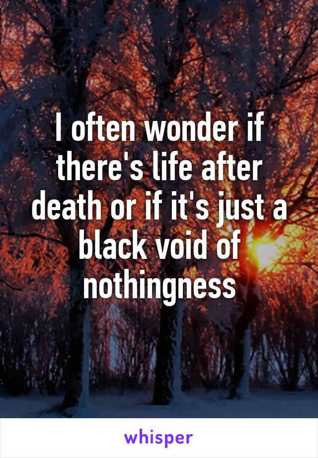 I often wonder if there's life after death or if it's just a black void of nothingness
