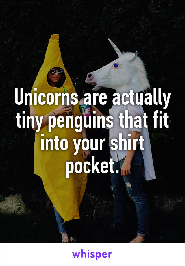 Unicorns are actually tiny penguins that fit into your shirt pocket.