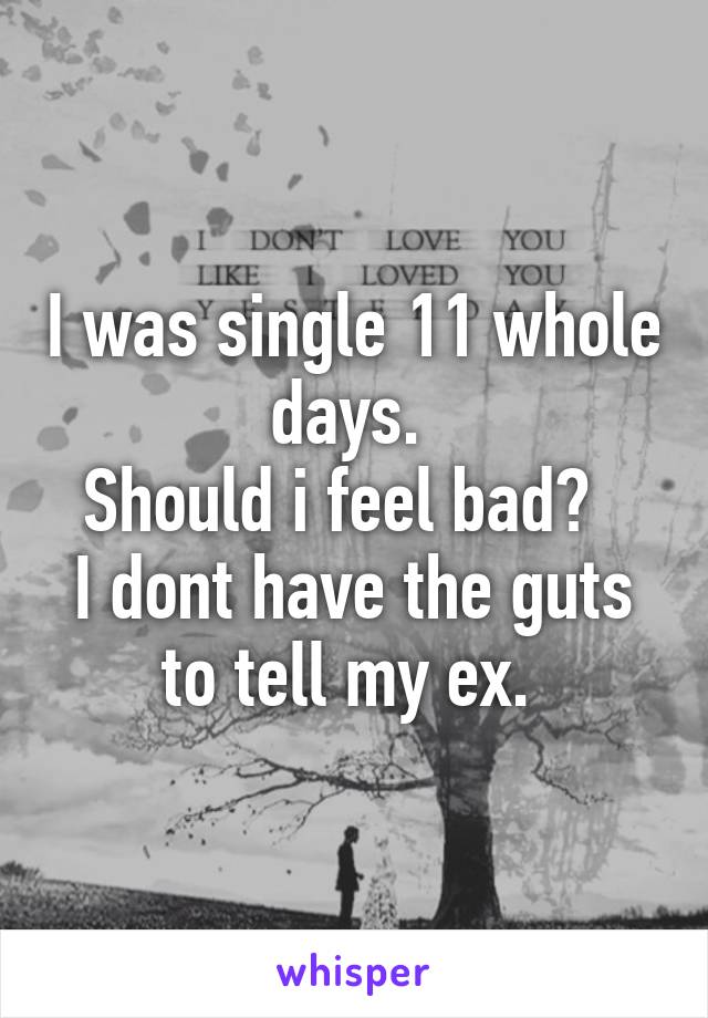 I was single 11 whole days. 
Should i feel bad?  
I dont have the guts to tell my ex. 